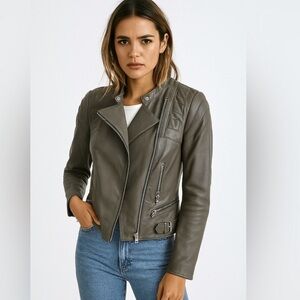 Closed Oakes Genuine 100% Lambskin Leather Moto Biker Jacket, Womens size Small
